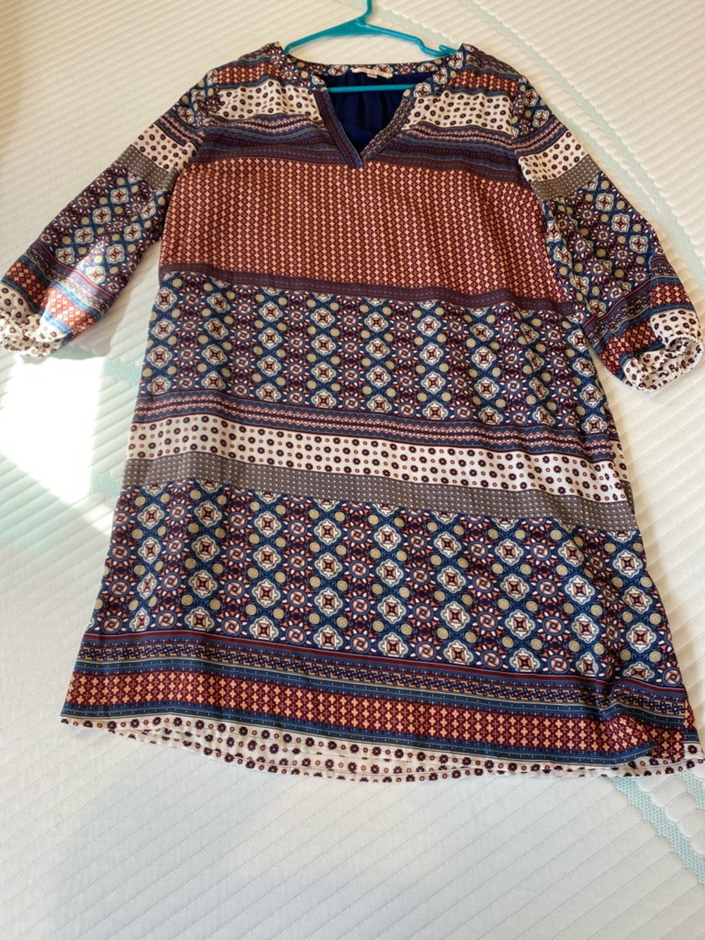 Skies Are Blue Multicolor Patterned Mini Dress - Navy, Rust, Cream